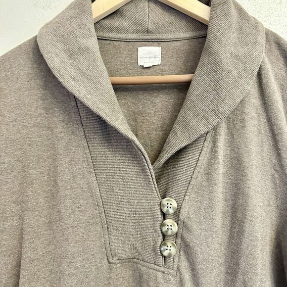 Banana Republic women's tan cotton sweater w/‎ button Kangaroo Pockets SZ Large - Picture 6 of 12